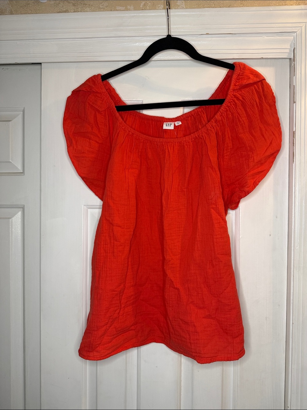 GAP Orange Puff-Sleeve Cotton Blouse - Women's